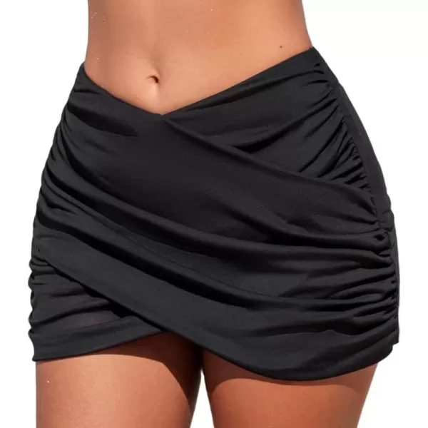 imageCUPSHE Womens Bikini Bottom Swim Skirt Mid Rise Ruched Mesh Wrap Bathing SuitBlack