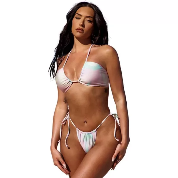 imageCUPSHE Womens Bikini Set Halter Drawstring Self Tie ThongRainbow Ombre