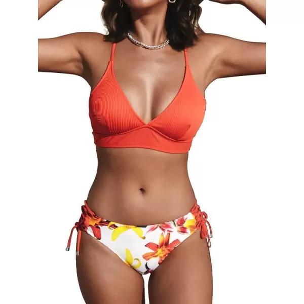 imageCUPSHE Womens Bikini Sets Two Piece Swimsuit Crisscross Lace Up V Neck Low WaistCoral