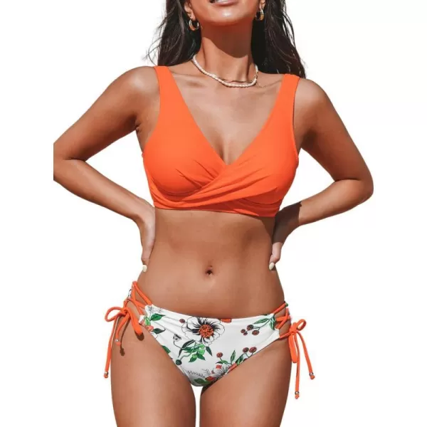 imageCUPSHE Womens Bikini Swimsuit Front Cross Lace Up Two Piece Bathing SuitCarrot Orange