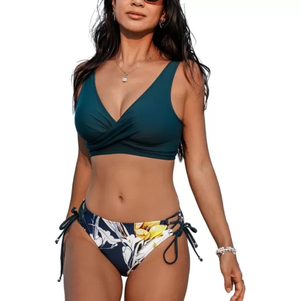 imageCUPSHE Womens Bikini Swimsuit Front Cross Lace Up Two Piece Bathing SuitTeal BlueYellow
