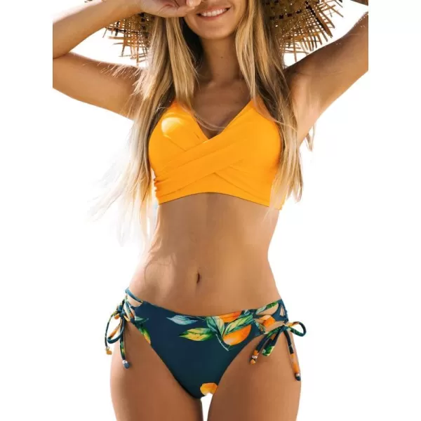 imageCUPSHE Womens Bikini Swimsuit Front Cross Lace Up Two Piece Bathing SuitYellow