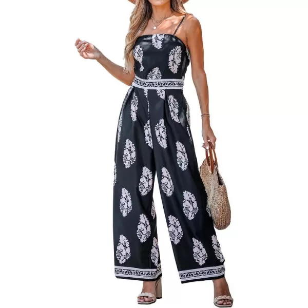 imageCUPSHE Womens Black Floral Print Cami Jumpsuit Maxi Jumpsuit SleevelessBlack Floral