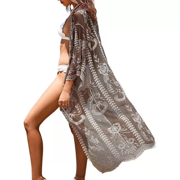 imageCUPSHE Womens Black Sunflower Crochet Scallop Cover UpBlack