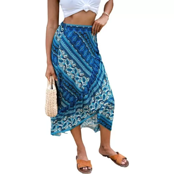 imageCUPSHE Womens Bohemian Print Coverup Skirt High Waisted Floral Wrap Summer Beach Midi SkirtsBlue