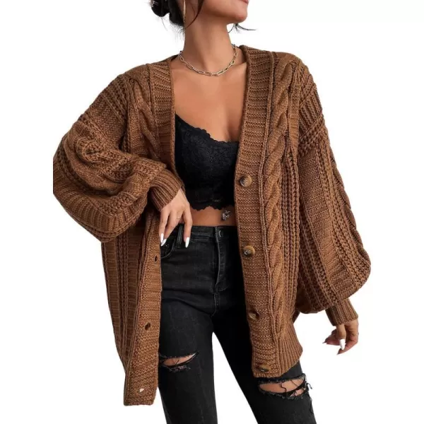 imageCUPSHE Womens Button Down Open Front Cardigan Long Sleeve Lightweight Knit Sweater Casual OuterwearBrown