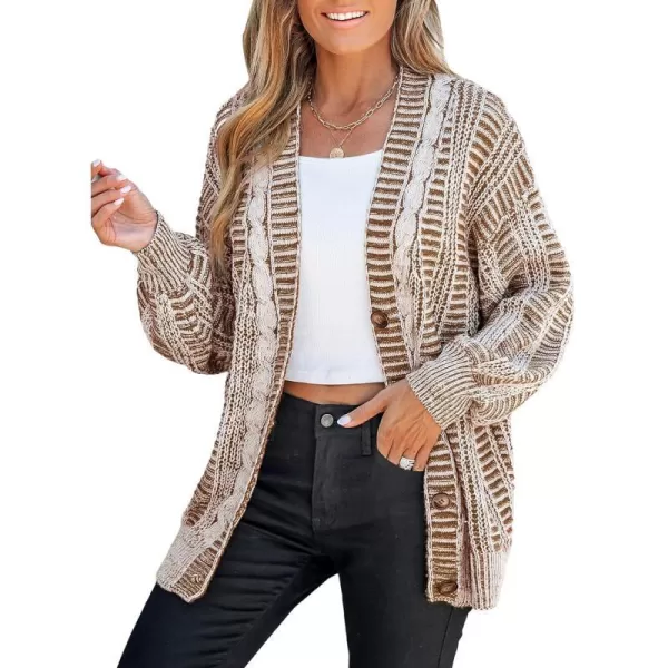 imageCUPSHE Womens Button Down Open Front Cardigan Long Sleeve Lightweight Knit Sweater Casual OuterwearKhaki Stripe