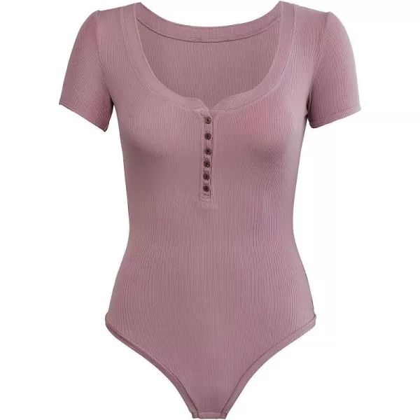 imageCUPSHE Womens Button Front Mid Cut Cheeky Coverage BodysuitDusty Pink