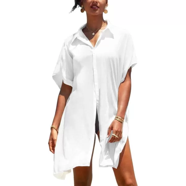 imageCUPSHE Womens Button Front Shirt Kimono Knee Length Cover upWhite