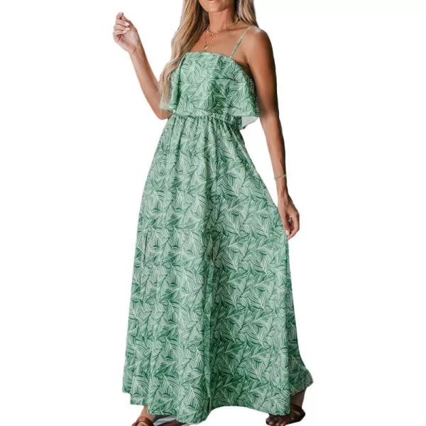 imageCUPSHE Womens Cami Dress Tropical Leaf Print Flounce Maxi DressGreen