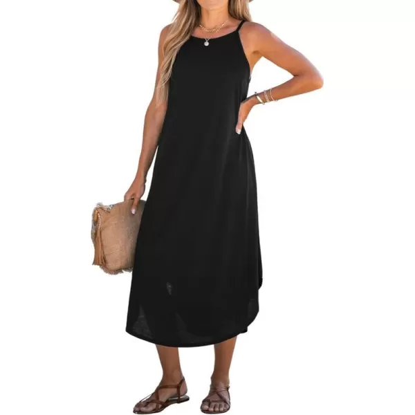imageCUPSHE Womens Cami Maxi Dress Sleeveless V Neck Solid Dresses Casual SummerBlack