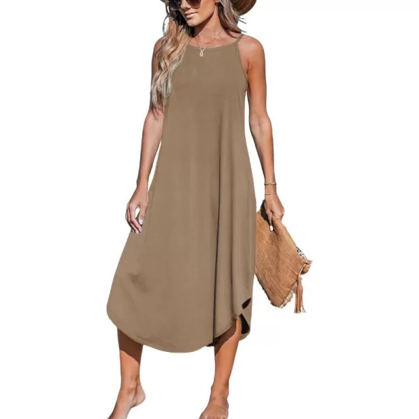 imageCUPSHE Womens Cami Maxi Dress Sleeveless V Neck Solid Dresses Casual SummerBrown