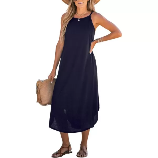 imageCUPSHE Womens Cami Maxi Dress Sleeveless V Neck Solid Dresses Casual SummerDark Blue
