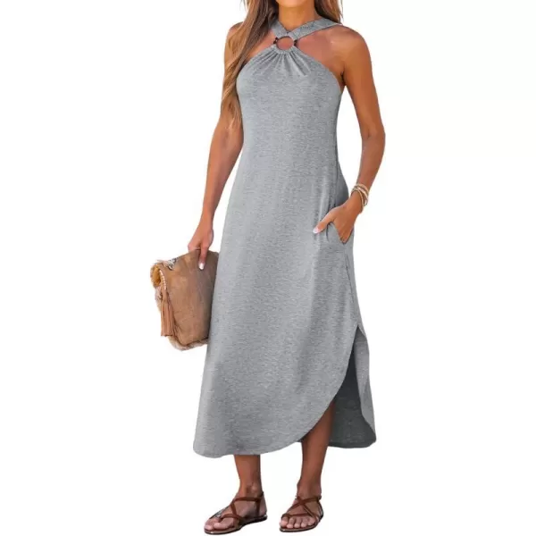 imageCUPSHE Womens Cami Maxi Dress Sleeveless V Neck Solid Dresses Casual SummerGrey