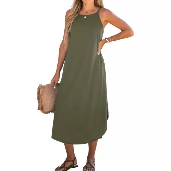 imageCUPSHE Womens Cami Maxi Dress Sleeveless V Neck Solid Dresses Casual SummerOlive
