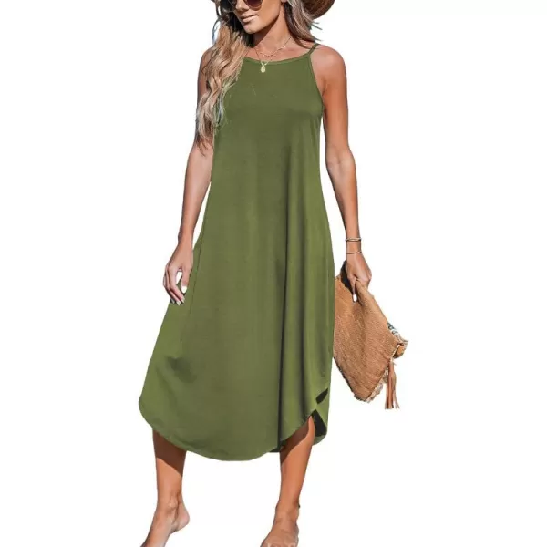 imageCUPSHE Womens Cami Maxi Dress Sleeveless V Neck Solid Dresses Casual SummerOlive Upgraded