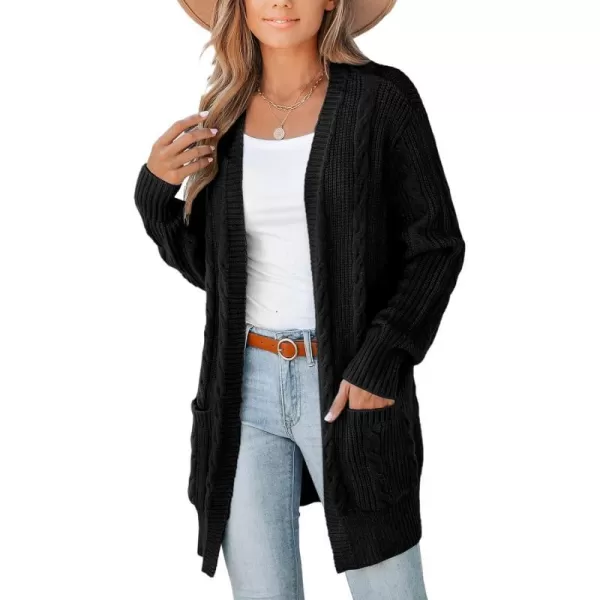 imageCUPSHE Womens Cardigan Sweaters OpenFront Fashion Cable Knit Dropped Long Sleeve Ribbed CoatBlack