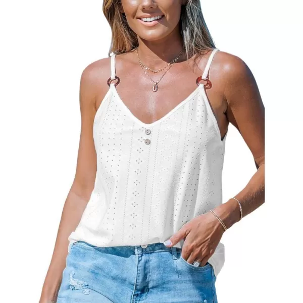 imageCUPSHE Womens Casual Eyelet Tanks Sleeveless Spaghetti Strap Cami Top Basic V Neck TeesWhite