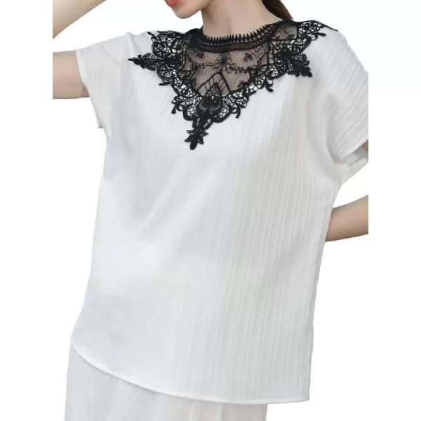 imageCUPSHE Womens Casual Lace Trim Tops Short Sleeve Roung Neck Solid Blouses TeesCUPSHE Womens Casual Lace Trim Tops Short Sleeve Roung Neck Solid Blouses Tees