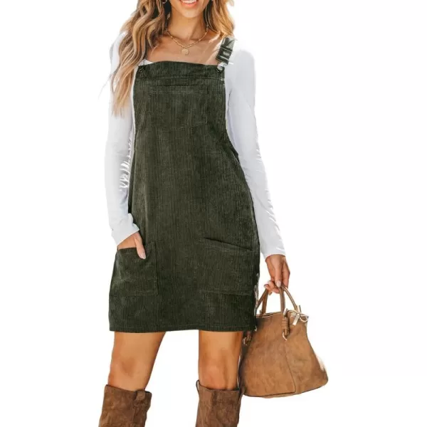 imageCUPSHE Womens Casual Mini Dress Square Neck Corduroy Solid Pocket Front Wide Straps Short Overall DressesOlive Green