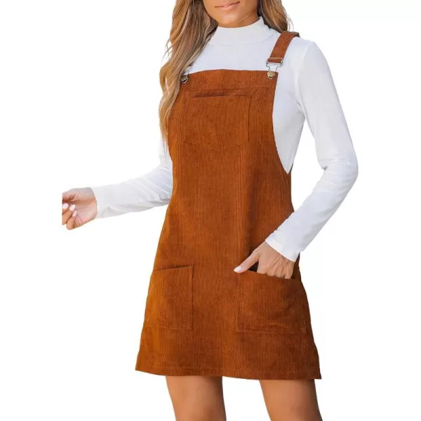 imageCUPSHE Womens Casual Mini Dress Square Neck Corduroy Solid Pocket Front Wide Straps Short Overall DressesOrange