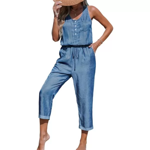 imageCUPSHE Womens Casual Sleeveless Scoop Neck Button Down Overalls With PocketsBlue