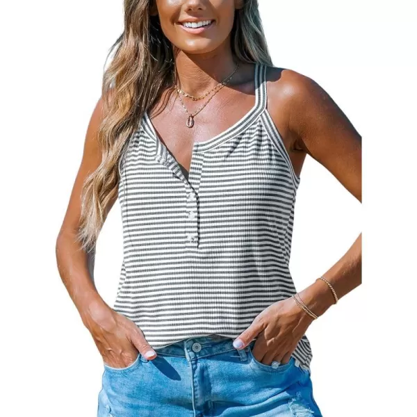imageCUPSHE Womens Casual Tanks Sleeveless Striped Basic Tank Top Henley BlousesGreywhite Stripe
