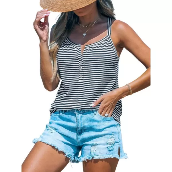 imageCUPSHE Womens Casual Tanks Sleeveless Striped Basic Tank Top Henley BlousesNavywhite Stripe