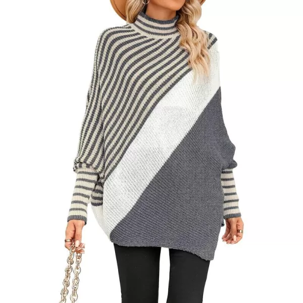 imageCUPSHE Womens Casual Turtleneck Oversized Sweater Knit Color Block Pullover with StripesGrey