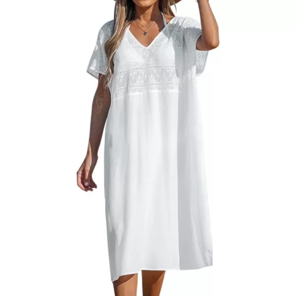 imageCUPSHE Womens Casual V Neck Bathing Suit Cover Up Backless Swim Coverups for SummerWhite