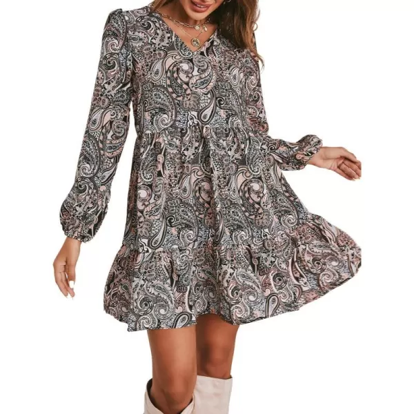 imageCUPSHE Womens Casual V Neck Short Length Dresses Flounce Elastic Waisted Dress with Paisley PrintMulticolor