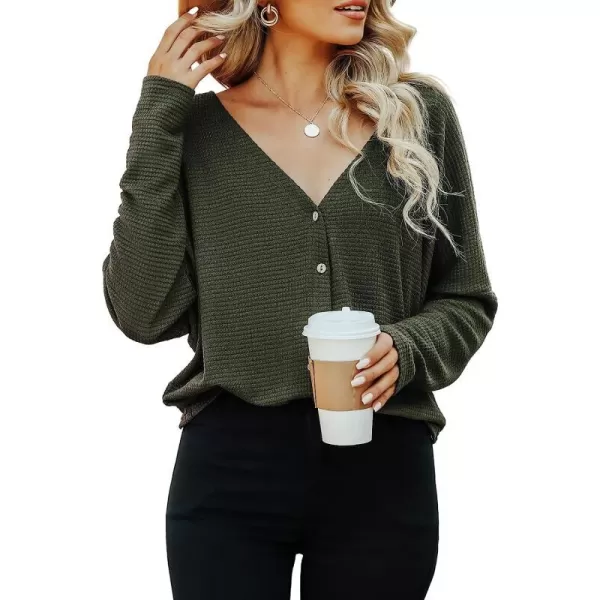 imageCUPSHE Womens Casual V Neck Sweater Fall Long Sleeves Knit Cardigan with Button FrontOlive Green