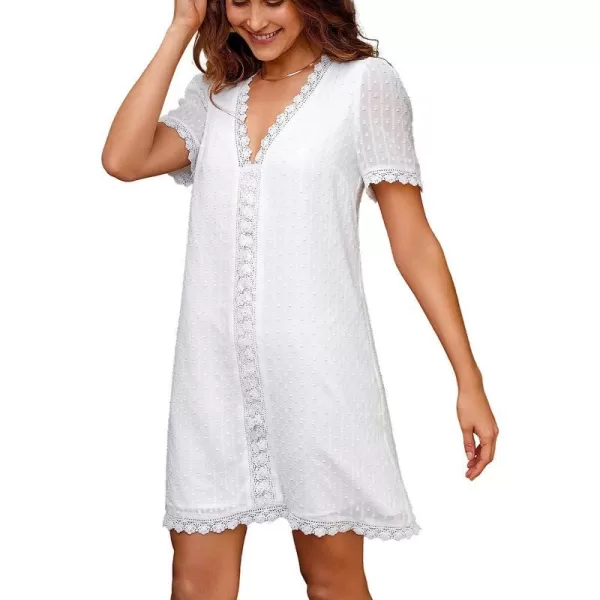 imageCUPSHE Womens Clip Dot Mini Dress V Neck Scalloped Lace Chiffon Straight DressWhite
