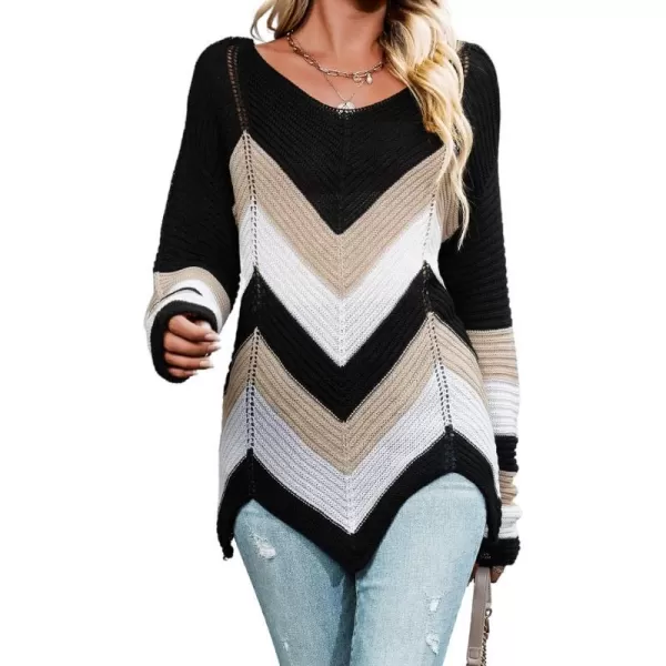 imageCUPSHE Womens Colorblock Sweater Winter Long Sleeve Scoop Neck Casual Ribbed Knit PulloverMulticolored