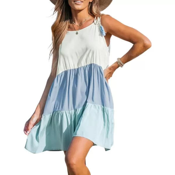 imageCUPSHE Womens Colorblock Tassel Tie Mini Dress Sleeveless Dresses Casual SummerBlue