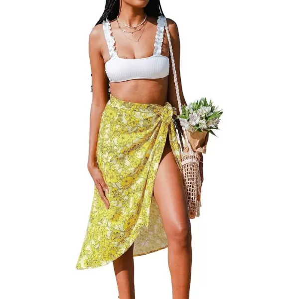 imageCUPSHE Womens Cover Up Floral Side Tie Sarong YellowYellow