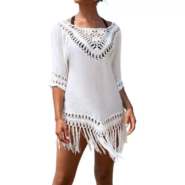 imageCUPSHE Womens Cover Up Fringe Hem Loose Waisted Knee Length BeachwearWhite