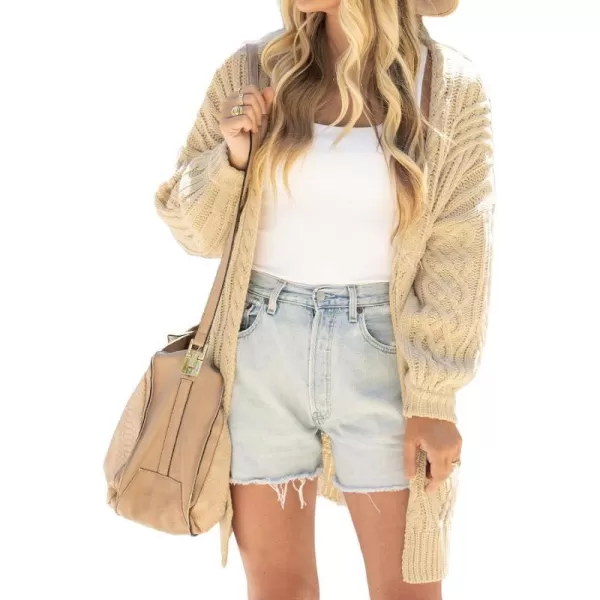 imageCUPSHE Womens Crew Neck Cardigans Sweater Tops Long Sleeves Knit Outwear Sweater CasualBeige