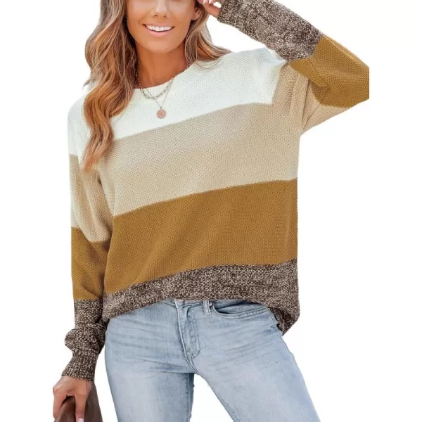 imageCUPSHE Womens Crew Neck Long Sleeves Ribbed Trim Colorblock Casual SweaterGinger Color