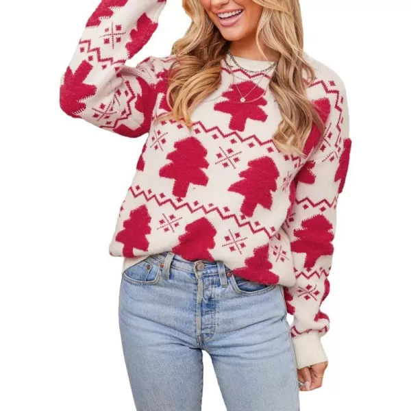imageCUPSHE Womens Crew Neckline Ribbed Knit Dropped Long Sleeves Geo Print SweaterRed