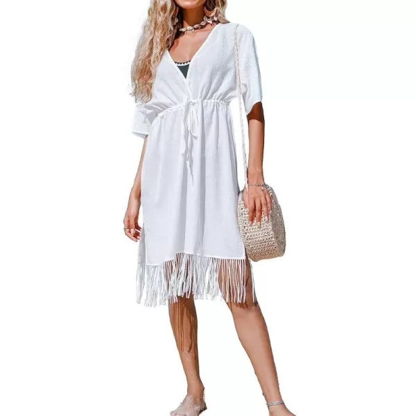 imageCUPSHE Womens Crochet Hollow Out Side Slits Knot Front Above Knee Length Cover UpWhite B