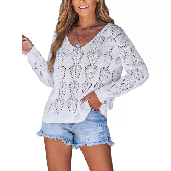 imageCUPSHE Womens Cutout Leaf VNeck CoverUp Top Long SleevesWhite