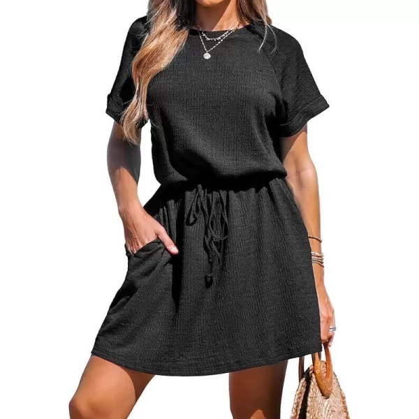 imageCUPSHE Womens Drawstring Short Sleeve Dress Short Sleeves Mini Dresses Casual SummerBlack