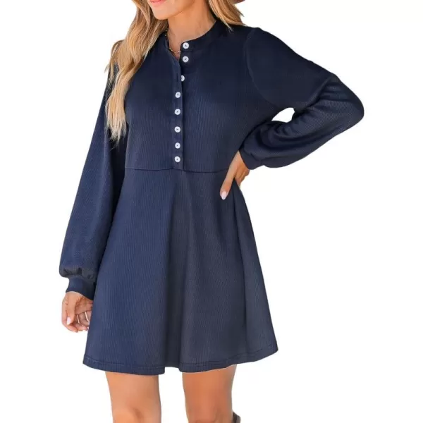 imageCUPSHE Womens Dress HalfPlacket Mini Dresses Long Sleeve Button Front Dressing CasualBlue