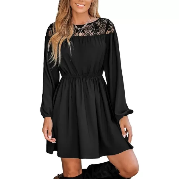 imageCUPSHE Womens Dress Paisley Print Lace Trim Mini Dress Long Sleeve Short Dressing CasualBlack