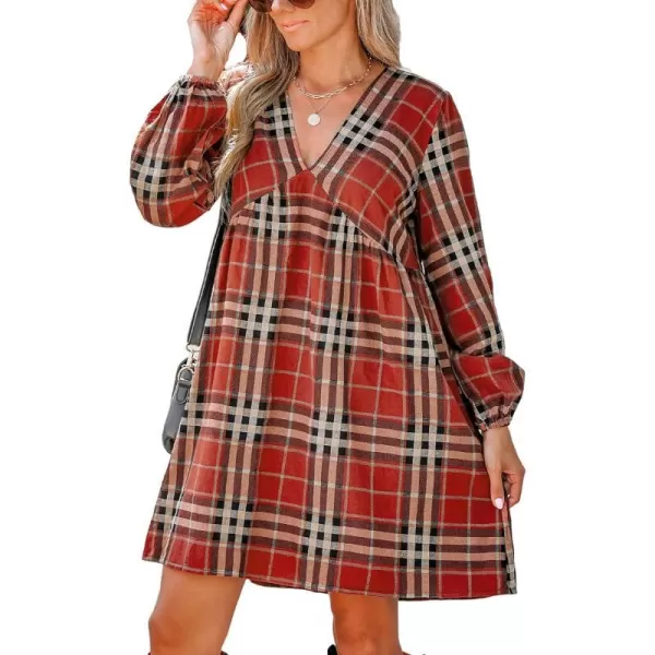 imageCUPSHE Womens Dress V Neck Long Peasant Sleeves Mini Straight DressesRed