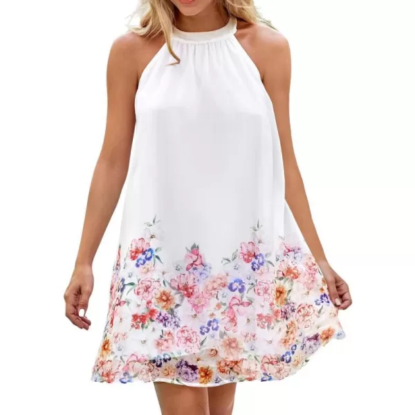 imageCUPSHE Womens Dresses High Neck Casual Sleeveless ALine Floral Mini Tank DressWhite