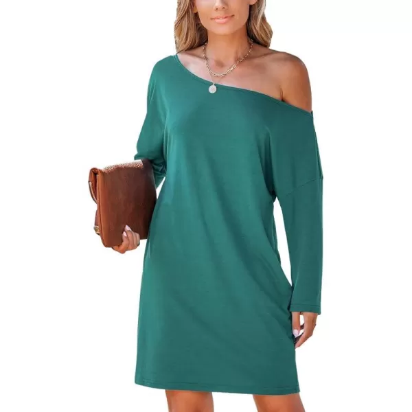 imageCUPSHE Womens Dresses Off Shoulder Long Sleeves Casual Fit Mini TShirt DressNavy Blue