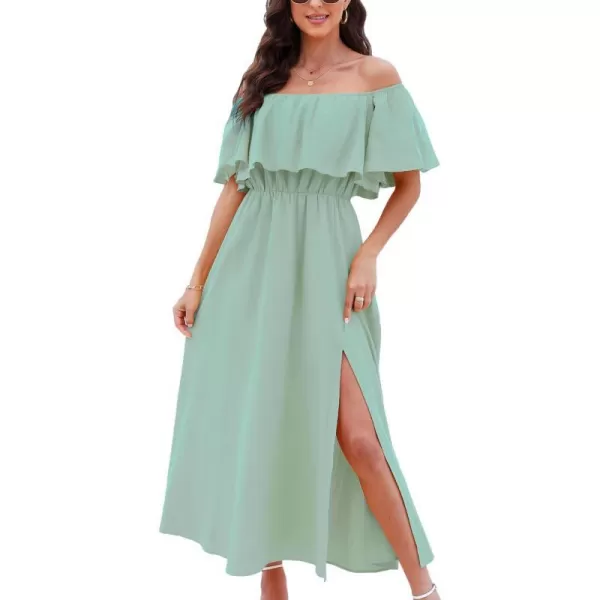 imageCUPSHE Womens Dresses for Summer A Line Dresses Off Shoulder Ruffle Maxi Tropical Printed DressMint