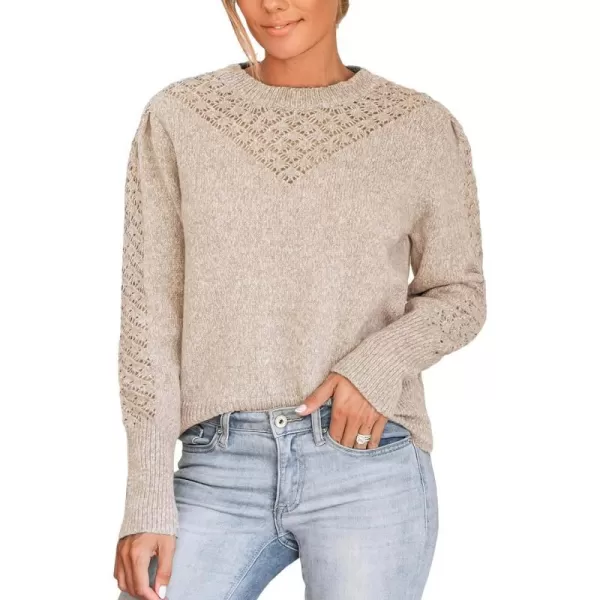 imageCUPSHE Womens Fall Fashion 2023 Round Neck Long Sleeve Pullover Knitted Casual Sweater Tops Cozy CutoutSand